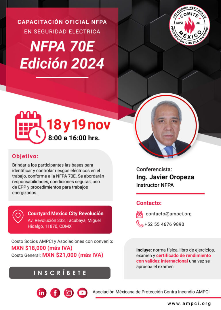 Flyer informativo sobre Curso oficial de NFPA